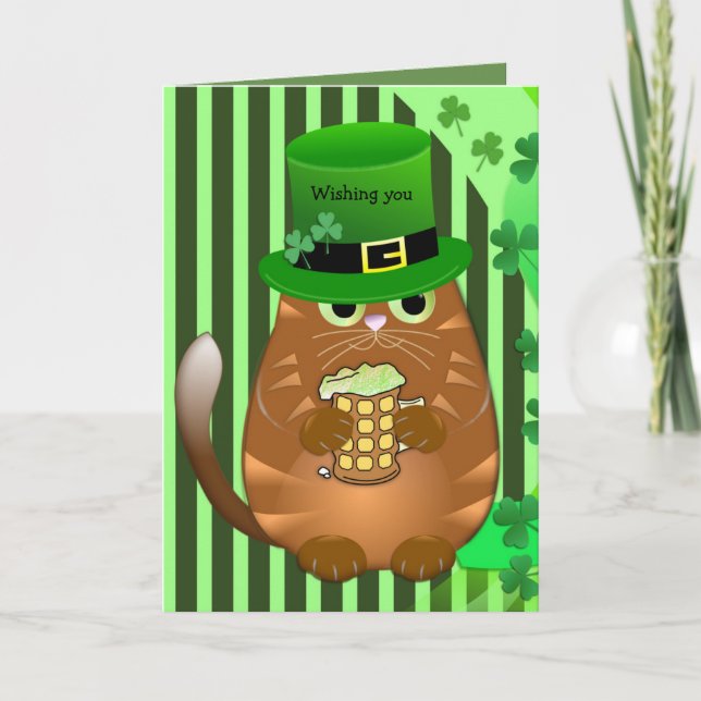 Beer drinking St Patrick's day Cat Card (Front)