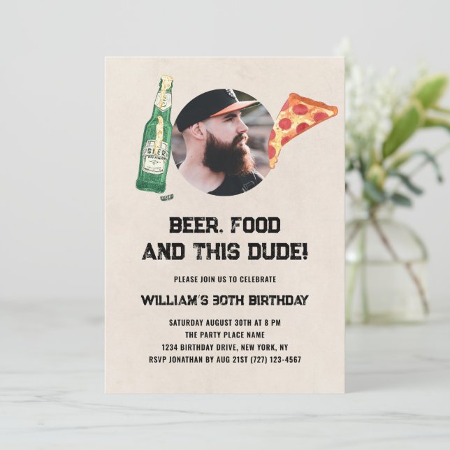 Beer Dude Photo Man Funny 30th Birthday Invitation (Standing Front)