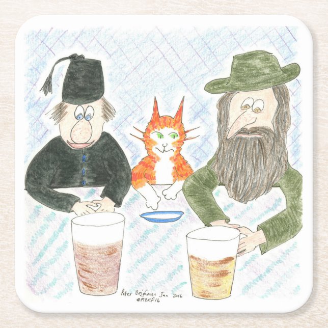 Beer Festival folk, Cats included Square Paper Coaster (Front)