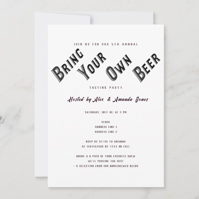 Beer Flights Bring Your Own Beer Tasting Party Invitation (Front)
