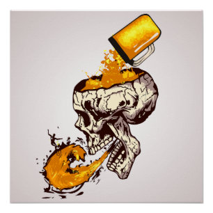 Beer flows in the skull for surfers poster