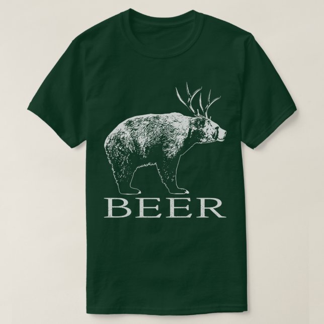 Beer Funny Cross Bear Plus Deer equals Beer Drinki T-Shirt (Design Front)