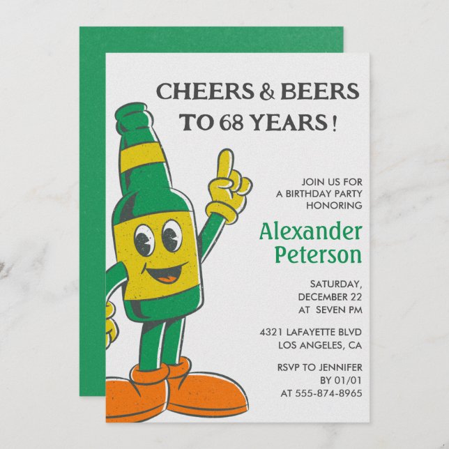 Beer Funny Humour Vintage Men 68th birthday Invitation (Front/Back)
