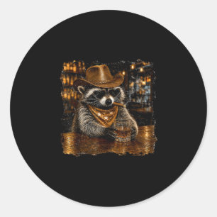 Beer funny racoon western 4th of july anniversary classic round sticker