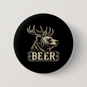 Beer Funny Vintage Design Bear With Deer Antlers F 6 Cm Round Badge