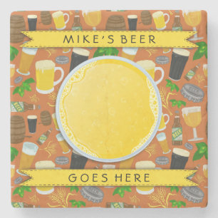 Beer Glass Bottle Hops and Barley Pattern Custom Stone Coaster