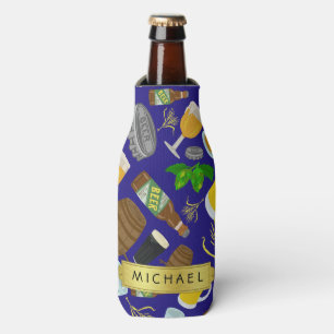 Beer Glass Bottle Hops and Barley Pattern Name Cooler