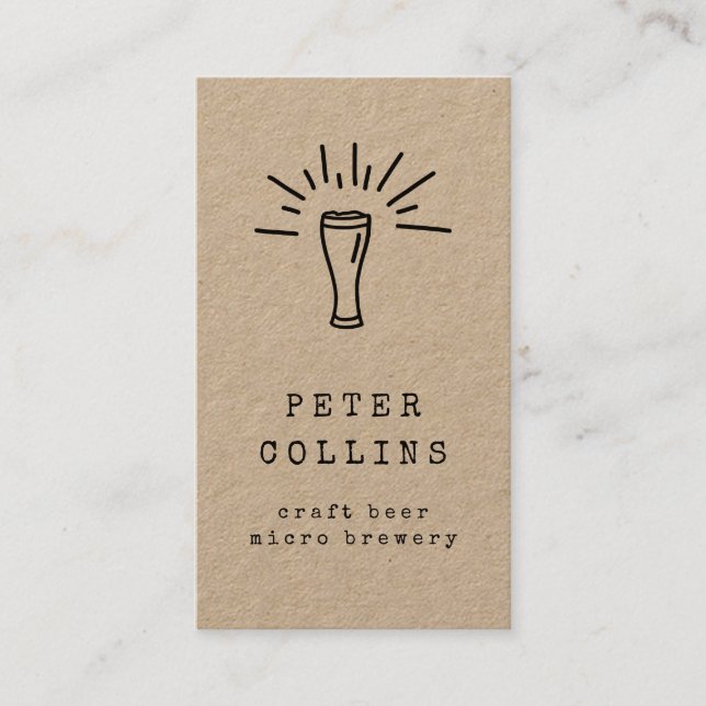 beer glass micro brewery rustic doodle kraft paper business card (Front)