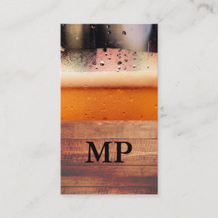 Beer Glass Rustic Wood   Monogram Business Card