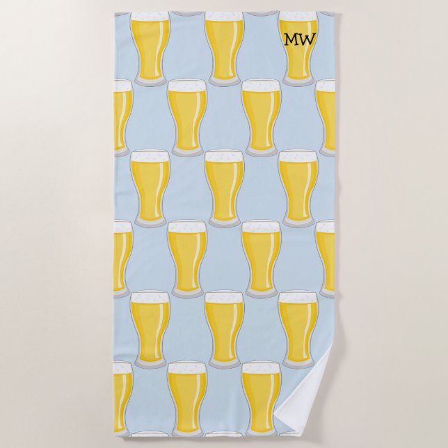 Beer Glasses - Customise with Your Initials - Male Beach Towel (Front)