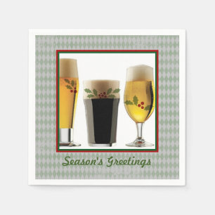 Beer Glasses & Holly Seasons Greetings Napkin
