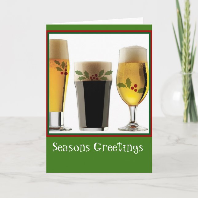 Beer Glasses Seasons Greetings Holiday Card (Front)