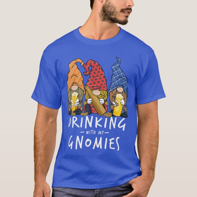 Beer Gnomes Drinking with My Gnomies Beer Drinking T-Shirt (Front)