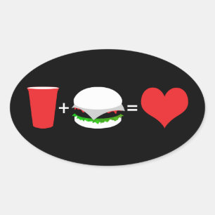 beer + hamburger = love oval sticker