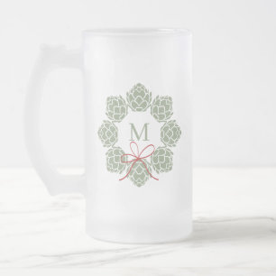 Beer Hops Christmas Monogram Frosted Glass Beer Mug