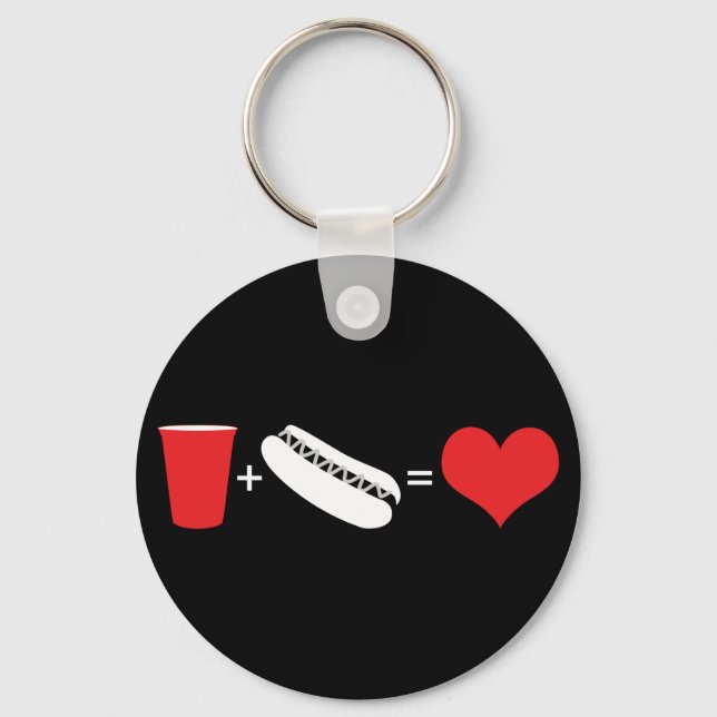 beer + hot dogs = love key ring (Front)