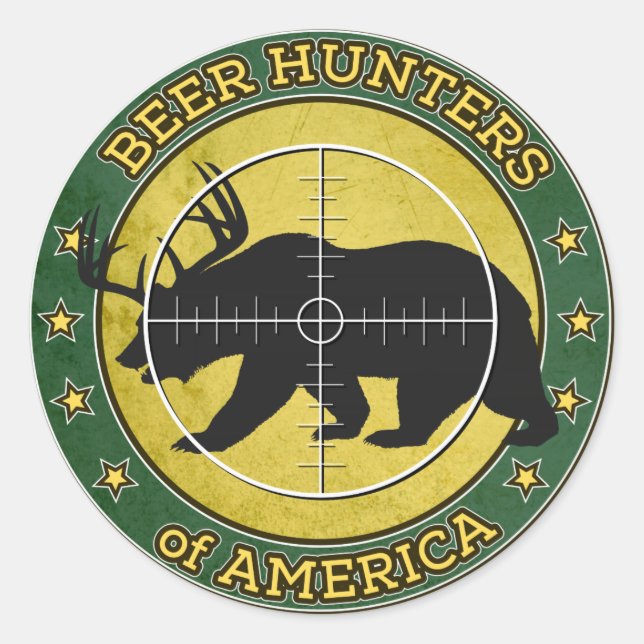 Beer Hunters of America (fun bear w/ antlers logo) Classic Round Sticker (Front)
