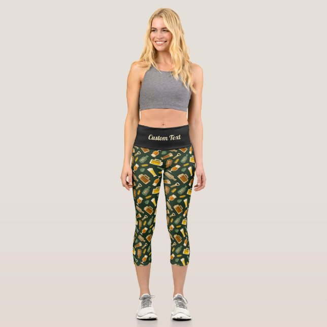 Beer Icons Pattern Capri Leggings (Front)