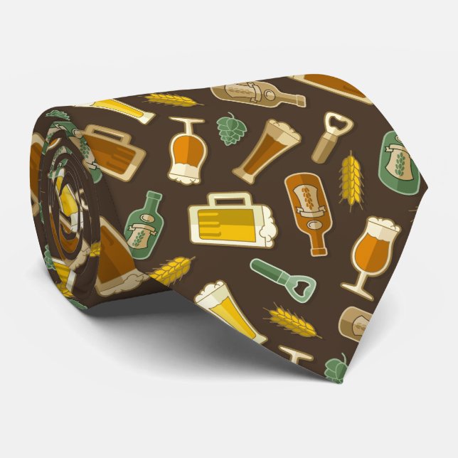 Beer Icons Pattern Neck Tie (Rolled)