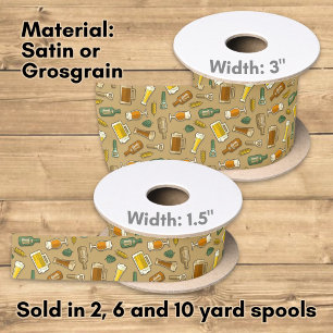 Beer Icons Pattern Satin Ribbon