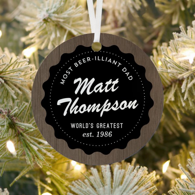 Beer-illiant Dad Custom Photo Beer Christmas Metal Tree Decoration (Insitu)
