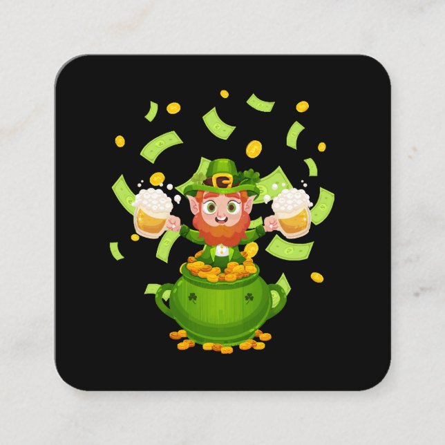 Beer Irish Leprechaun Saint Patrick's Day Square Business Card (Front)