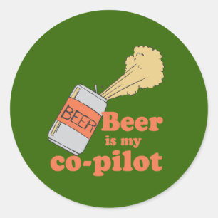 BEER IS MY CO-PILOT CLASSIC ROUND STICKER