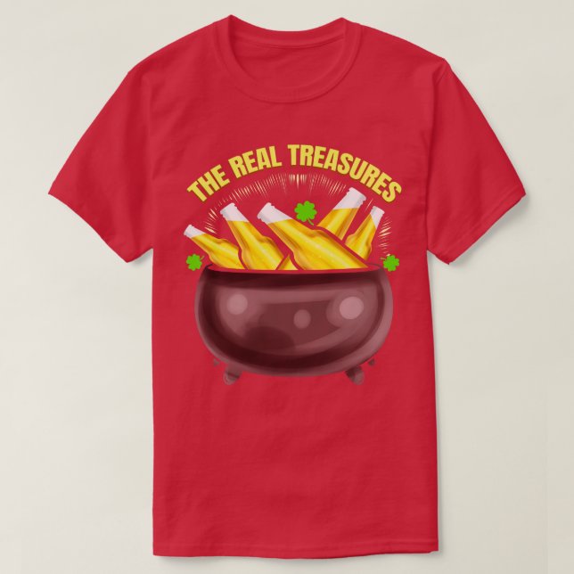 Beer Is The Real Treasure Pot Of Gold On St Patric T-Shirt (Design Front)