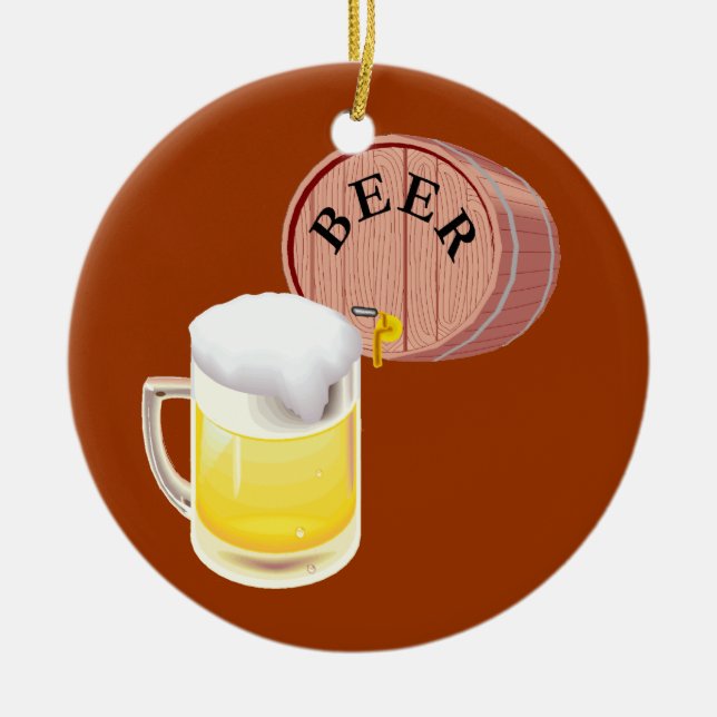Beer keg and beer stein ceramic tree decoration (Front)