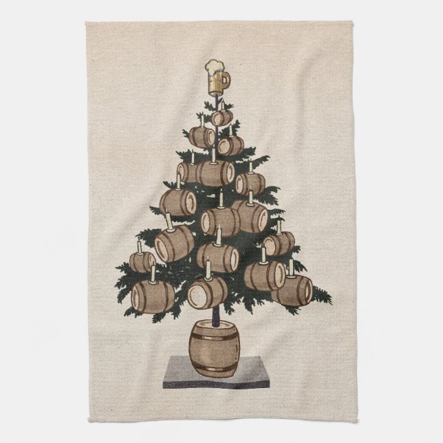 Beer Keg Christmas Tree Tea Towel (Vertical)
