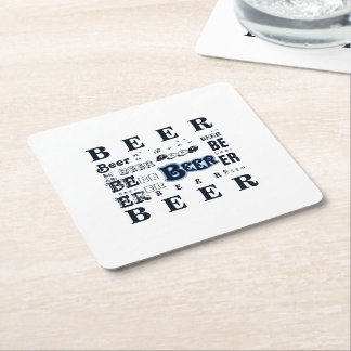 Beer- Lite Blue on Dark Blue 2 Square Paper Coaster