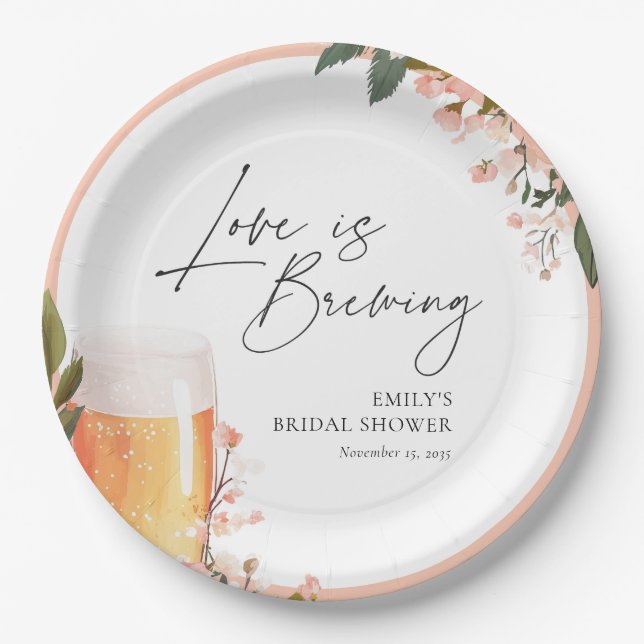 Beer Love is Brewing Bridal Shower Paper Plate (Front)