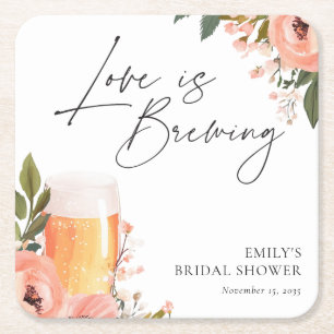 Beer Love is Brewing Bridal Shower Square Paper Coaster
