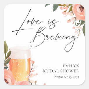 Beer Love is Brewing Bridal Shower Square Sticker