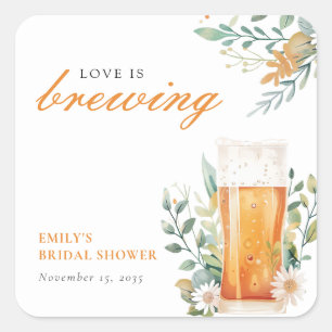 Beer Love is Brewing Bridal Shower Square Sticker
