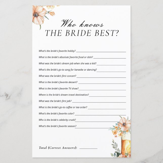 Beer Love is Brewing Who Knows the Bride Best Game (Front)