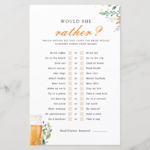 Beer Love is Brewing Would She Rather Bridal Game