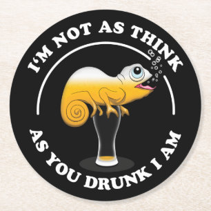 Beer Lover Cameleon And Funny Drinking Quote Round Paper Coaster
