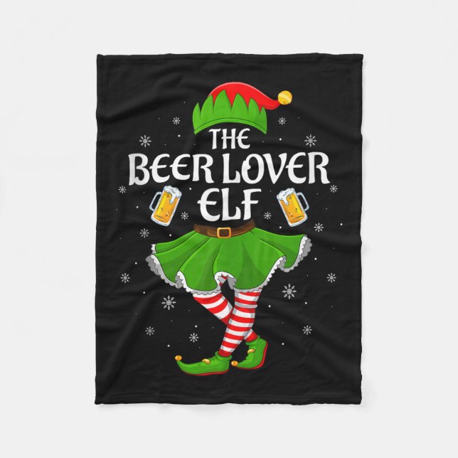 Beer Lover Elf Christmas Family Girls Women Elf Sq Fleece Blanket (Front)