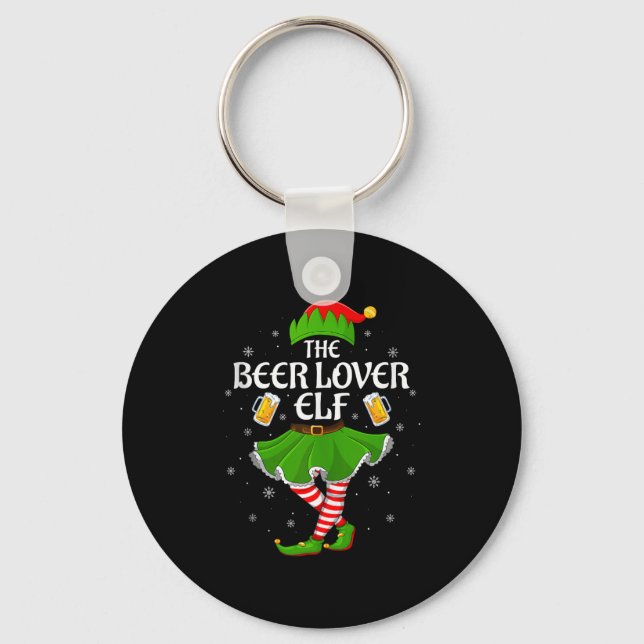 Beer Lover Elf Christmas Family Girls Women Elf Sq Key Ring (Front)