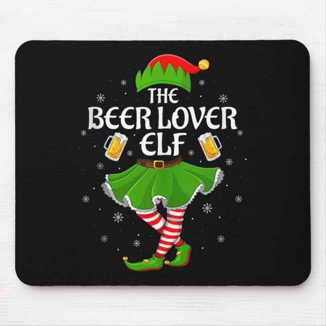 Beer Lover Elf Christmas Family Girls Women Elf Sq Mouse Mat (Front)