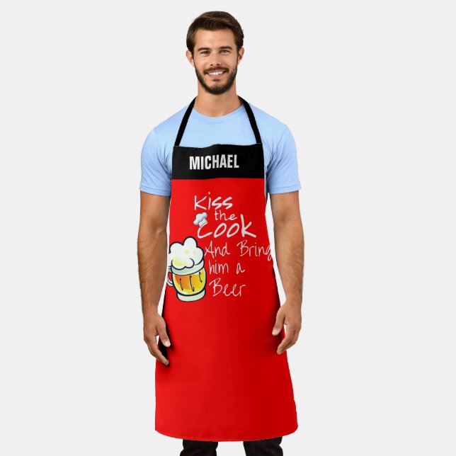 Beer lover gift Apron, Funny Kiss The Cook Chef Apron (Worn)