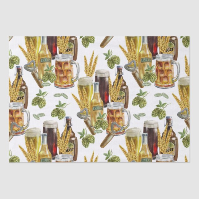 Beer Lover Watercolor Pattern Tissue Paper (Front)