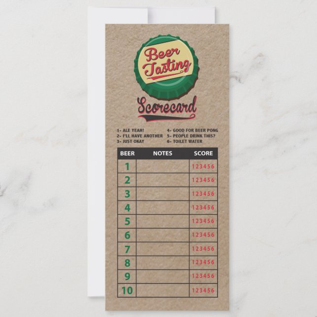 Beer lovers tasting scorecard on faux kraft paper (Front)