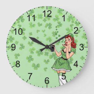 Beer Loving Irish Pin Up Large Clock
