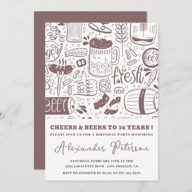 Beer Men Vintage Rustic Drinks 36th birthday Invitation (Front/Back)