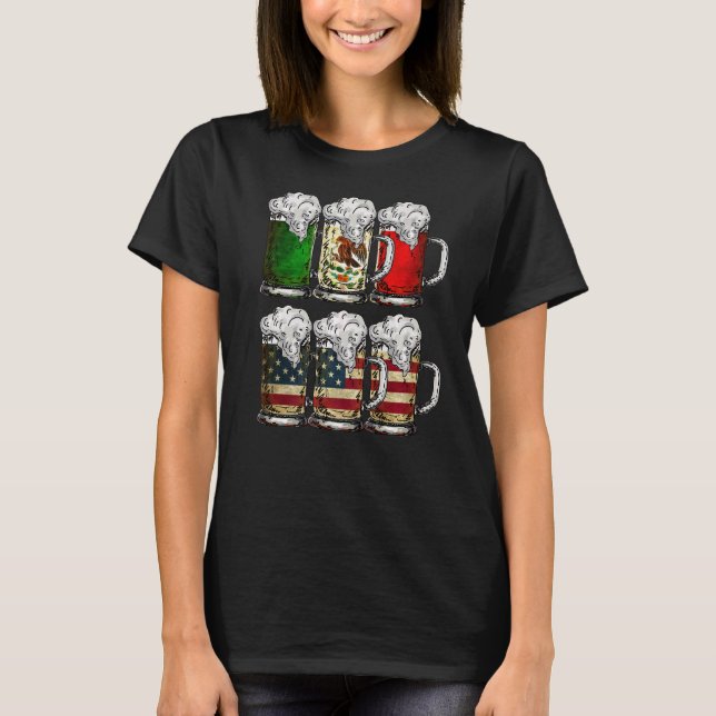 Beer Mexican American Flag Cinco de Mayo Men Drink T-Shirt (Front)