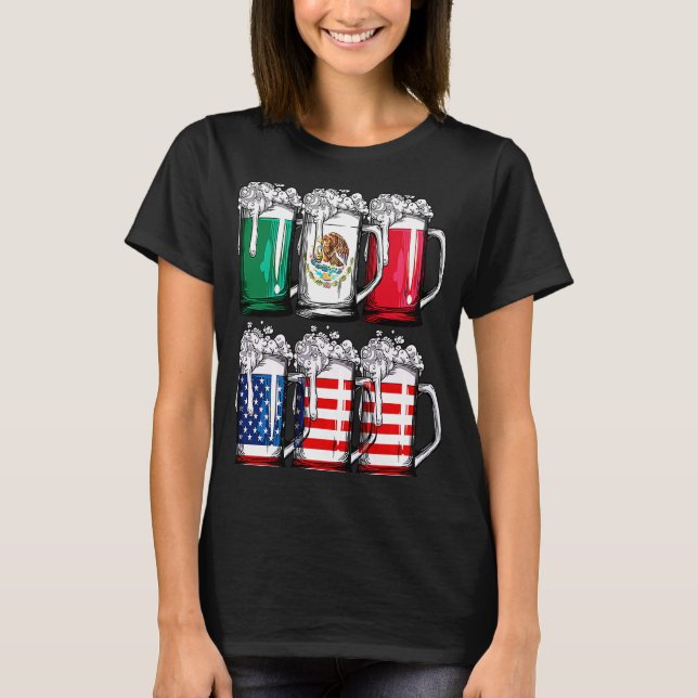 Beer Mexican American Flag Cinco de Mayo Men Drink T-Shirt (Front)
