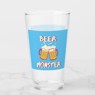 Beer Monster Blue Background Glassware Glass