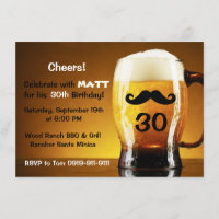 Beer Moustache Fun Birthday Party Invitation